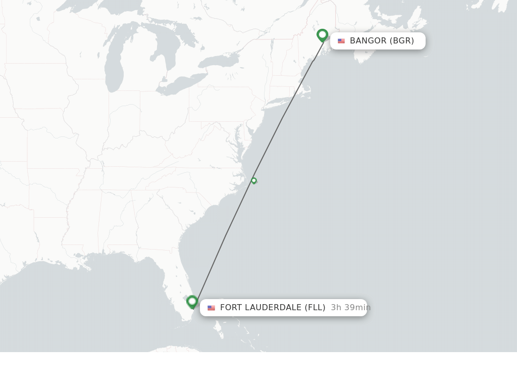 Flights from Bangor to Fort Lauderdale route map