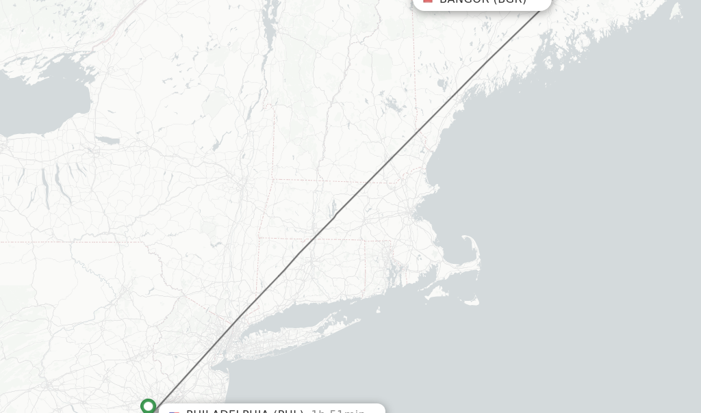 Flights from Bangor to Philadelphia route map