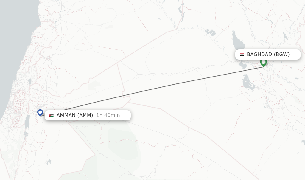 Flights from Baghdad to Amman route map