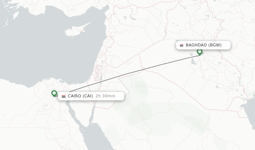 Flights from Baghdad to Cairo route map