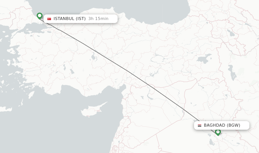 Flights from Baghdad to Istanbul route map