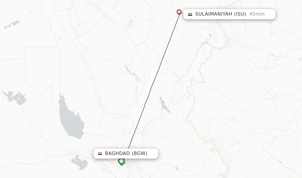 Flights from Baghdad to Sulaimaniyah route map