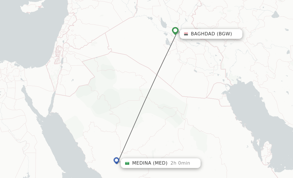 Flights from Baghdad to Madinah route map