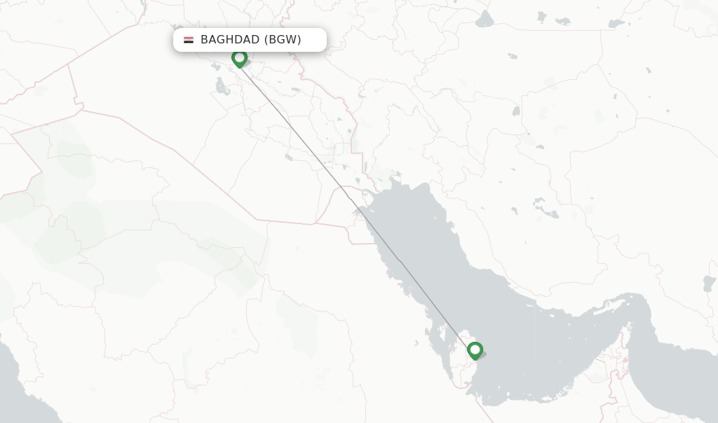 Route map with flights from Baghdad with Qatar Airways