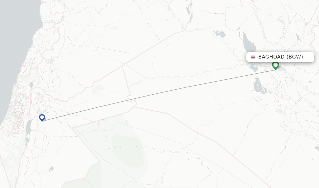 Route map with flights from Baghdad with Royal Jordanian