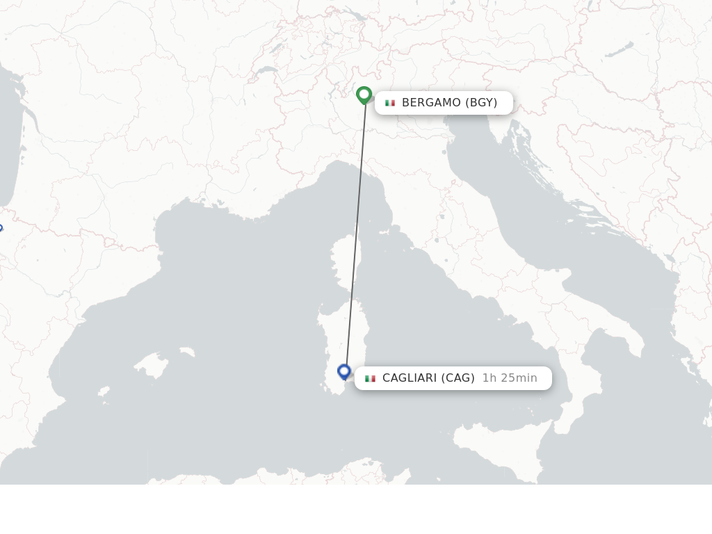 Flights from Milan to Cagliari route map