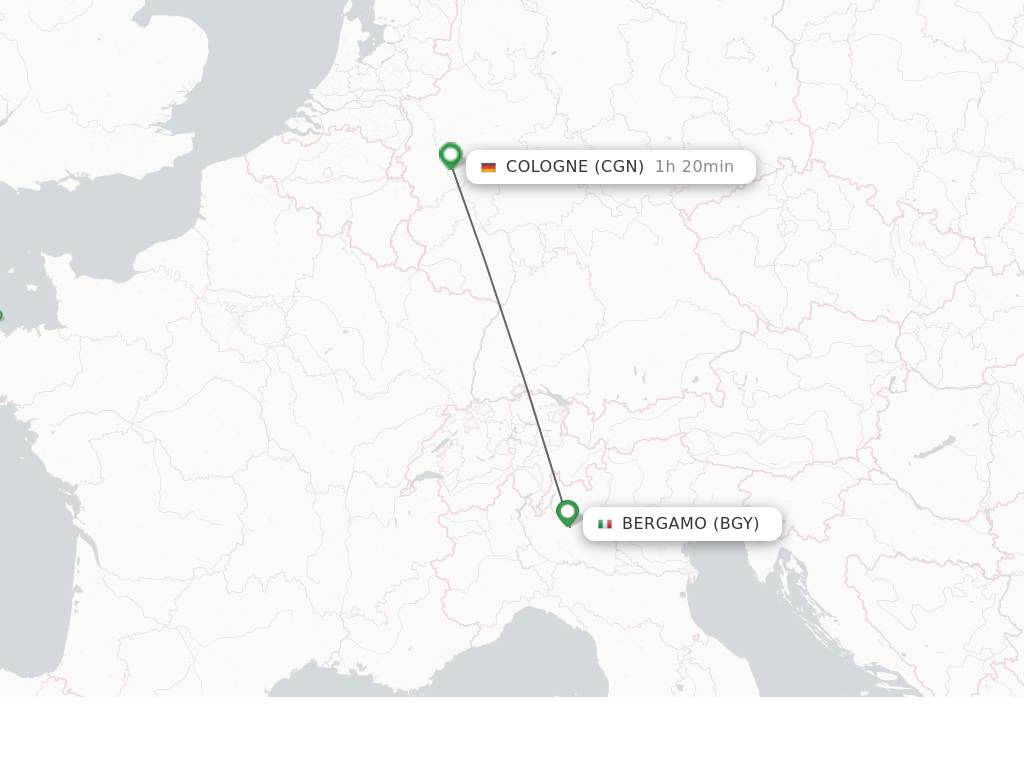Flights from Milan to Cologne route map