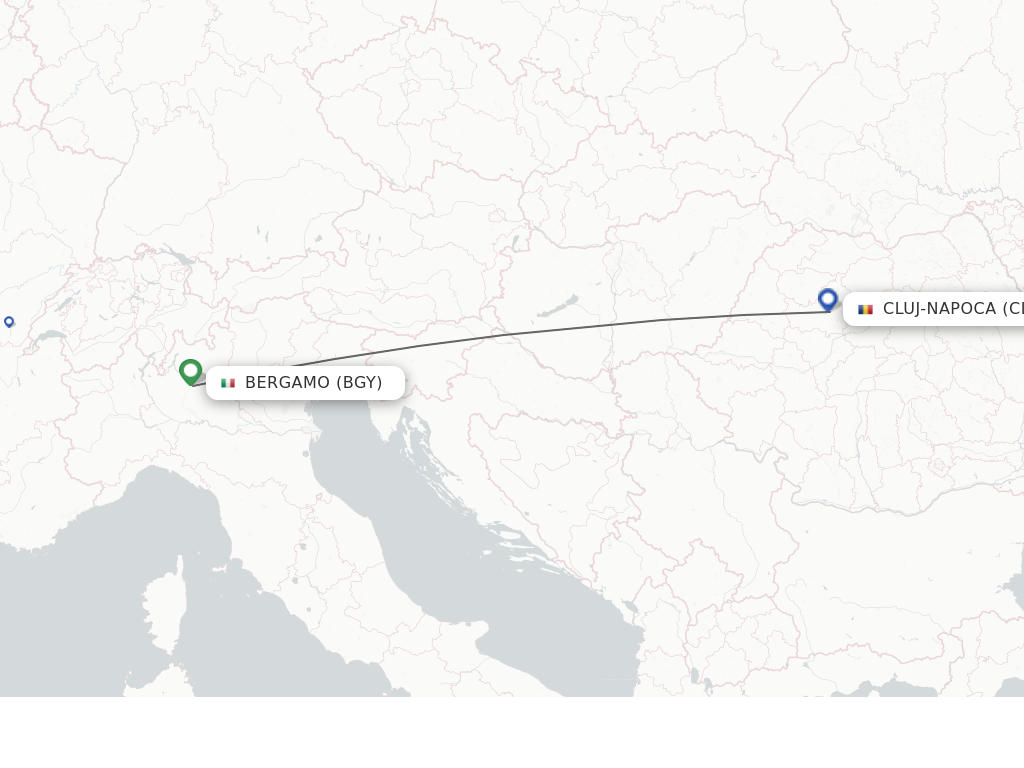 Flights from Milan to Cluj-Napoca route map