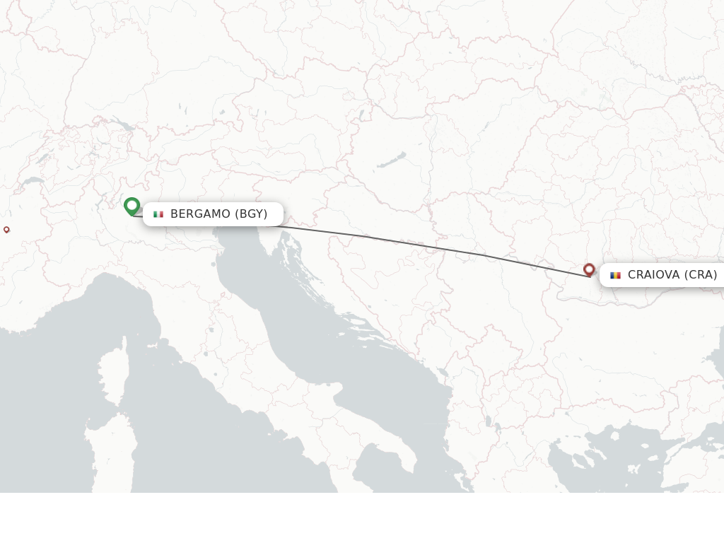 Flights from Milan to Craiova route map