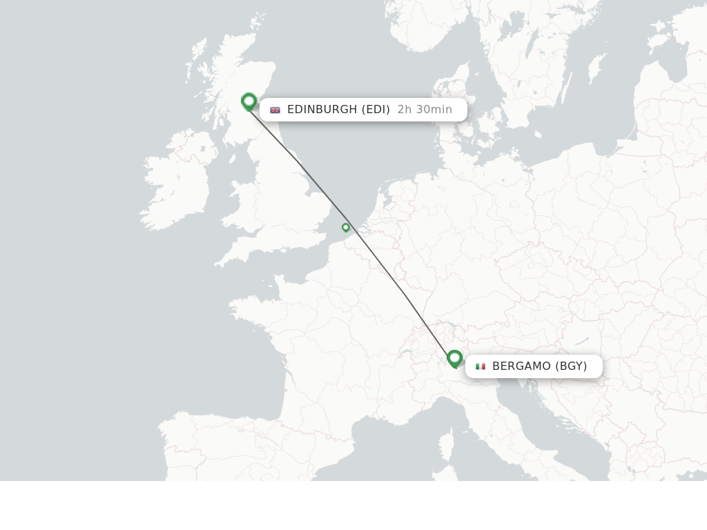 Flights from Milan to Edinburgh route map