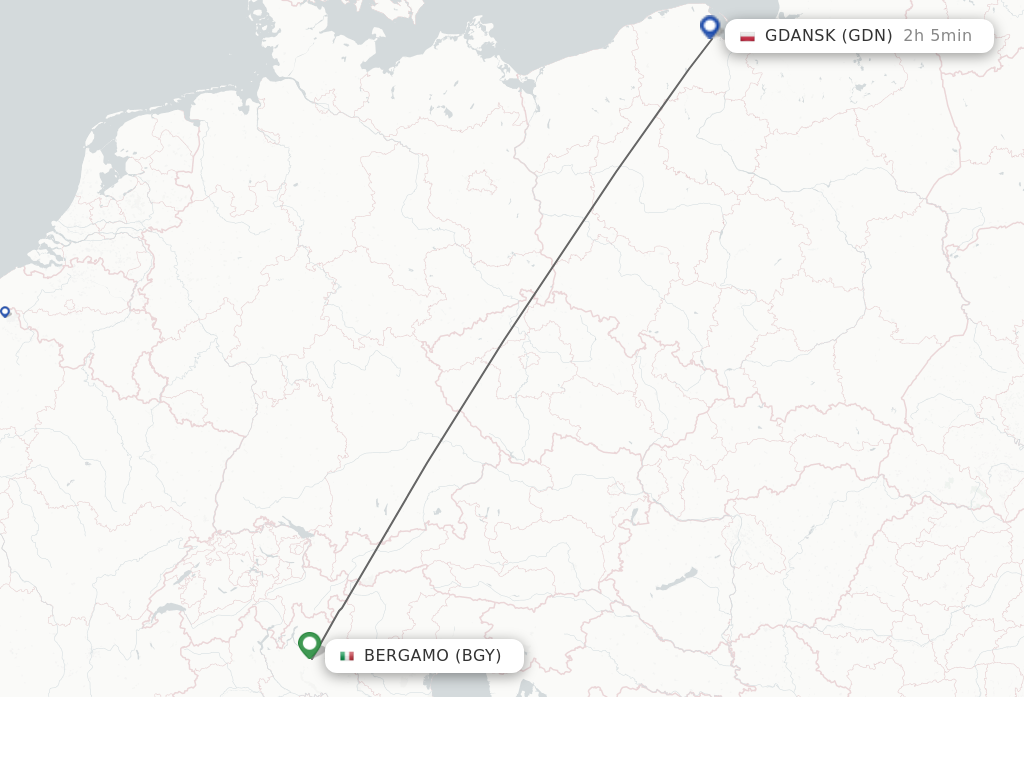 Flights from Milan to Gdansk route map
