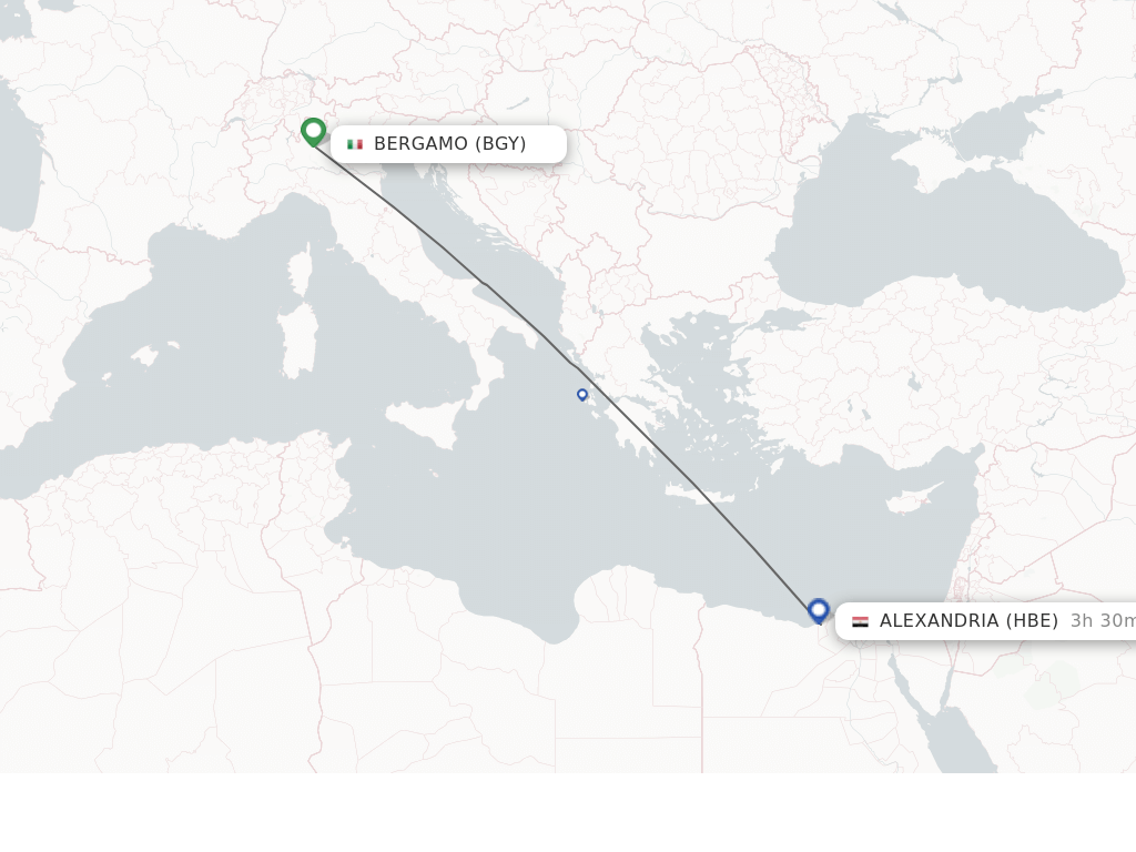 Flights from Milan to Alexandria route map