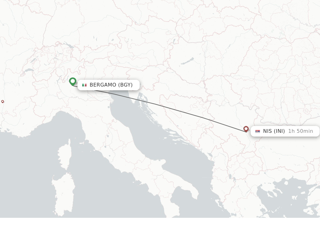 Flights from Milan to Nis route map