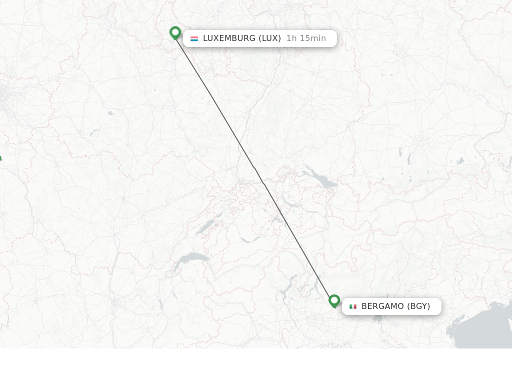Flights from Milan to Luxembourg route map