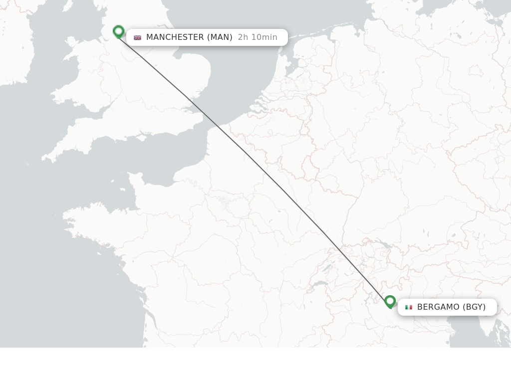 Flights from Milan to Manchester route map