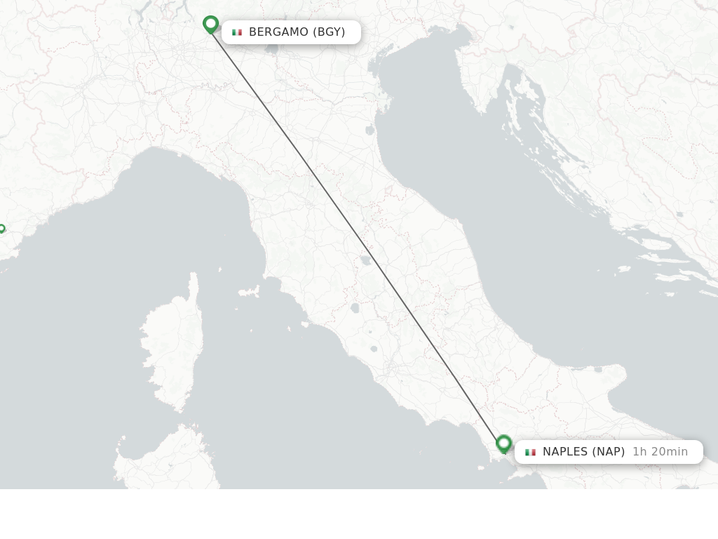 Flights from Milan to Naples route map