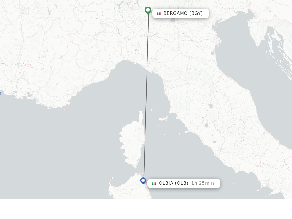 Flights from Milan to Olbia route map