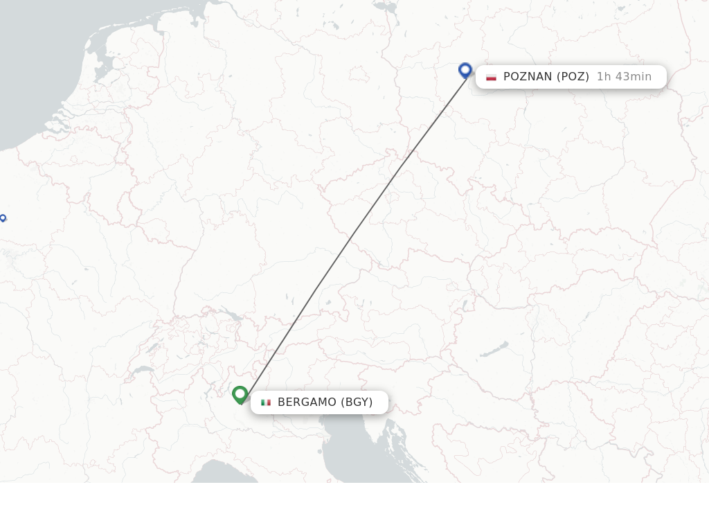 Flights from Milan to Poznan route map