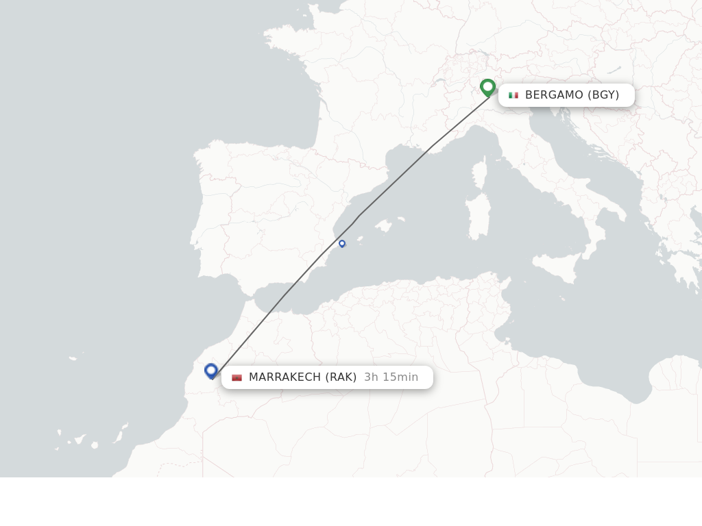 Flights from Milan to Marrakech route map