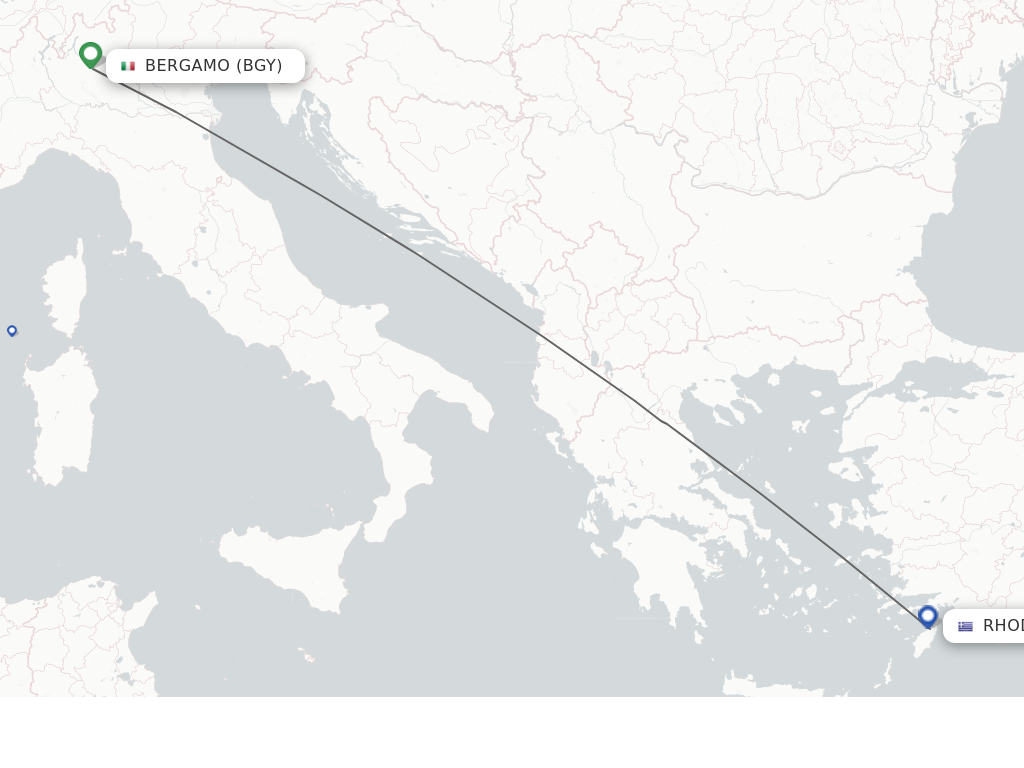 Flights from Milan to Rhodes route map