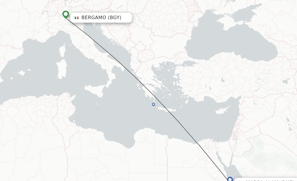 Flights from Milan to Marsa Alam route map