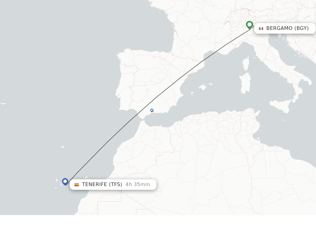 Flights from Milan to Tenerife route map