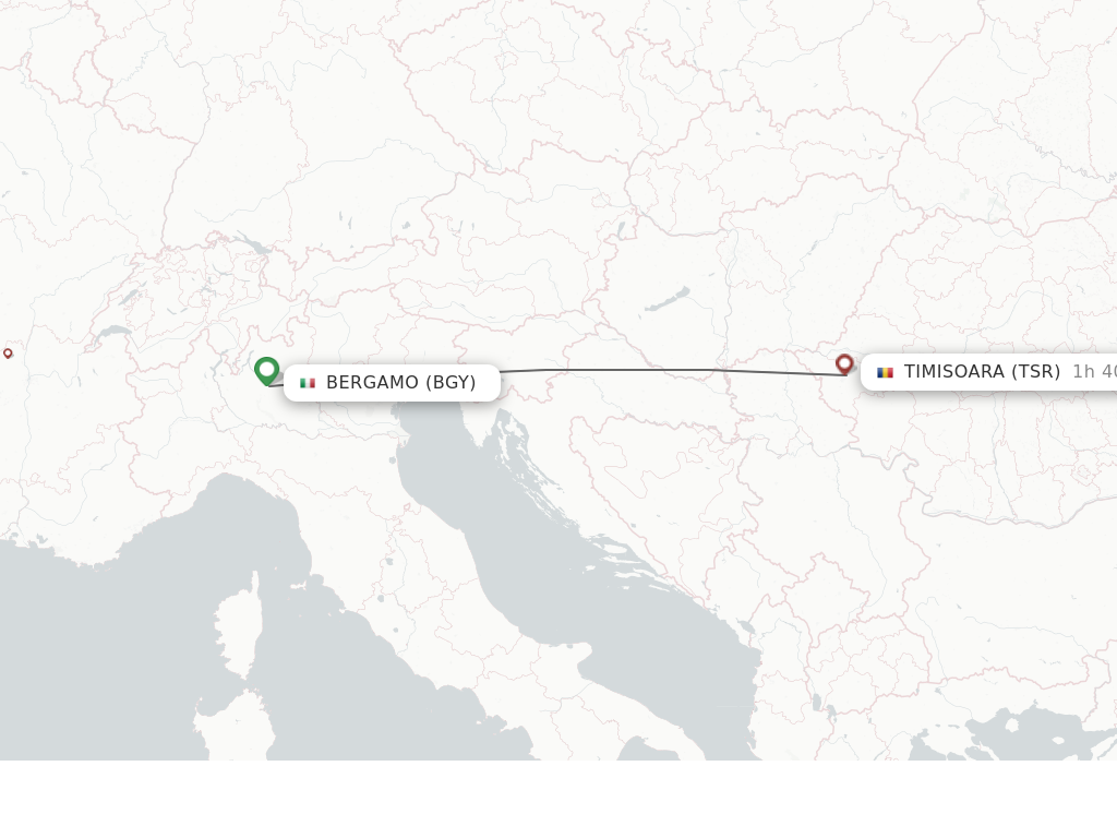 Flights from Milan to Timisoara route map