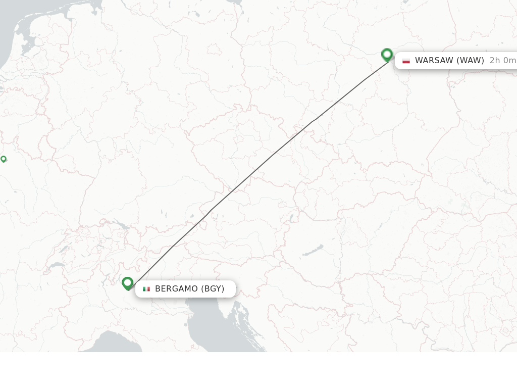 Flights from Milan to Warsaw route map