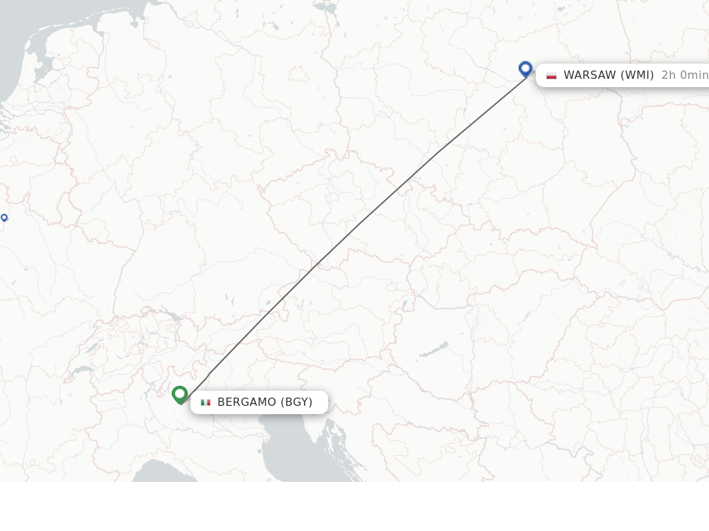 Flights from Milan to Modlin route map