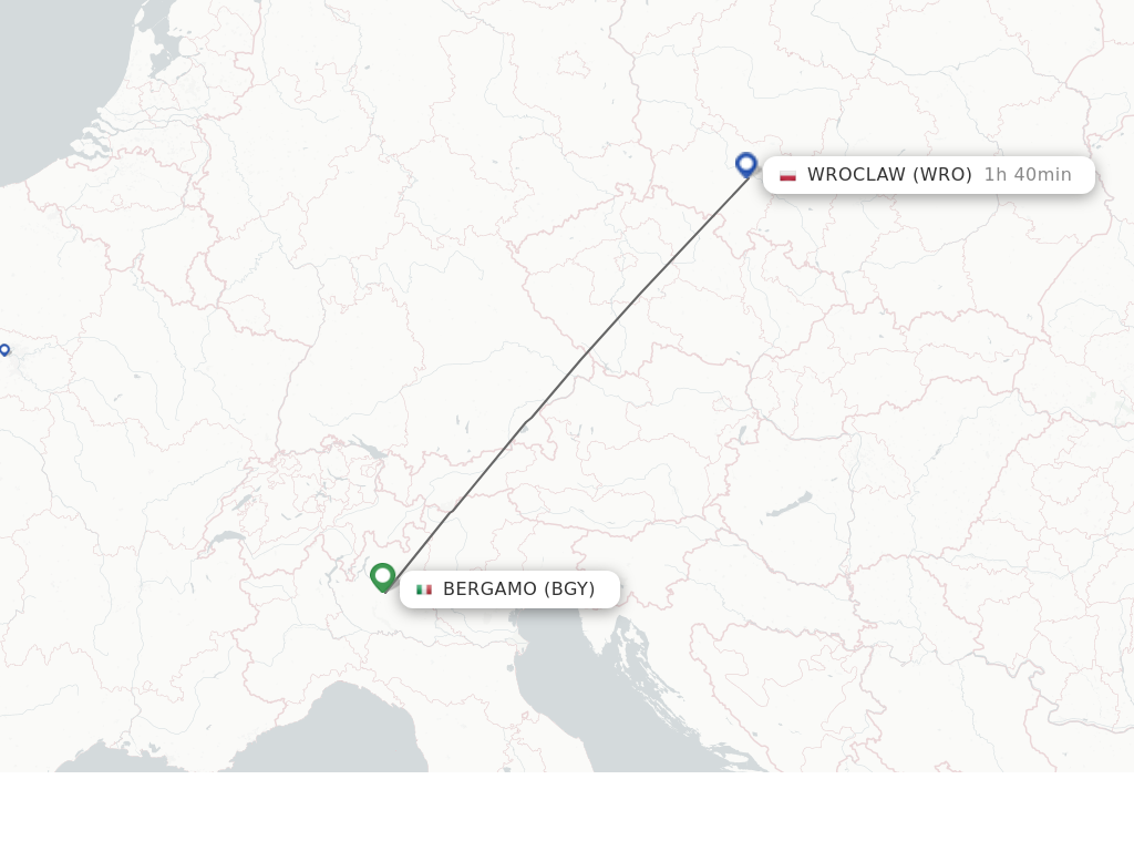 Flights from Milan to Wroclaw route map