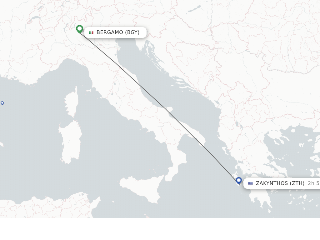 Flights from Milan to Zakinthos route map