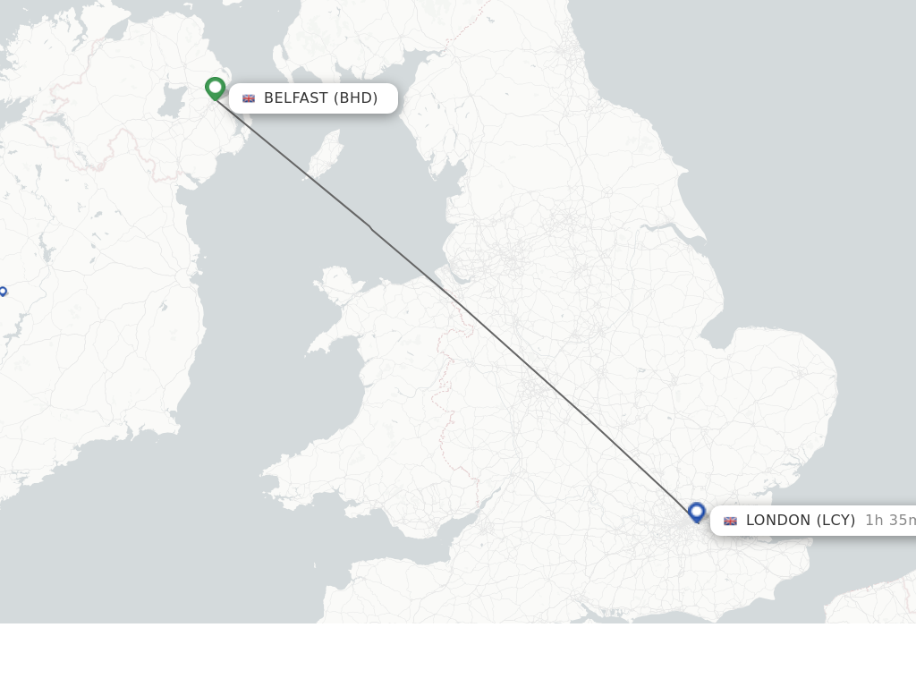 Flights from Belfast to London route map