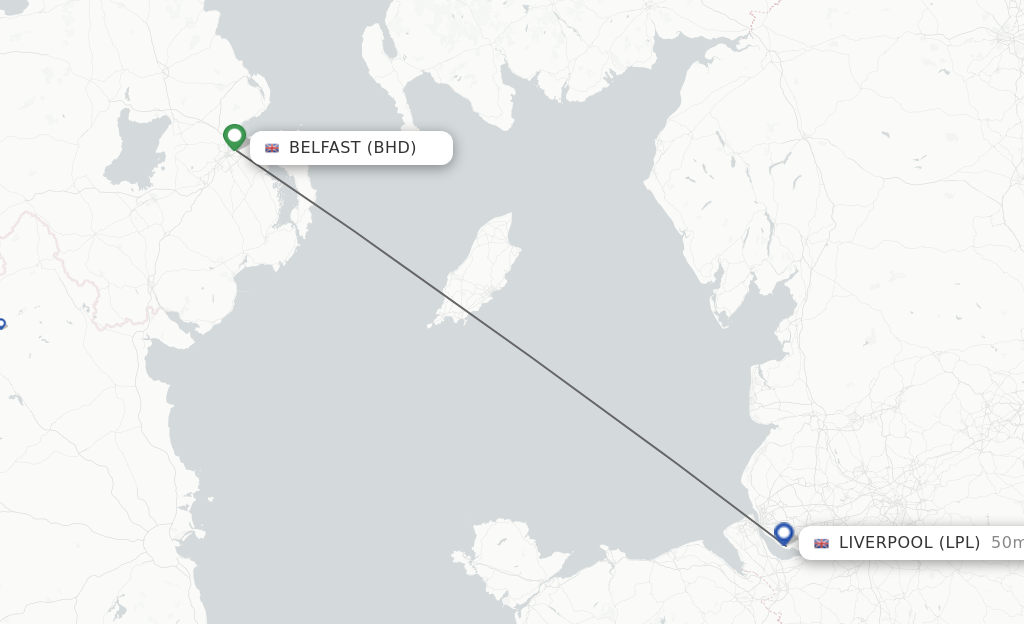 Flights from Belfast to Liverpool route map