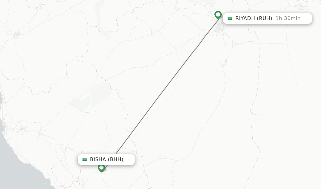 Flights from Bisha to Riyadh route map