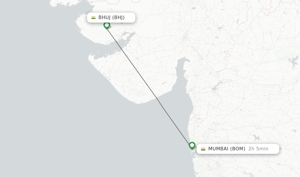 Flights from Mumbai to Bhuj route map