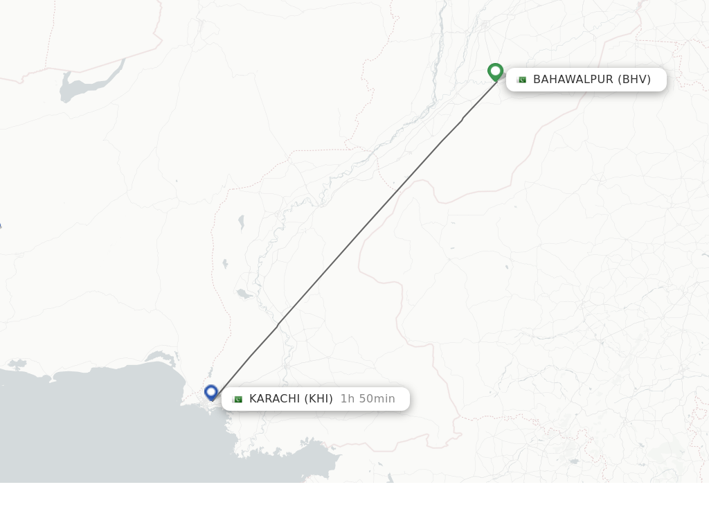 Flights from Bahawalpur to Karachi route map