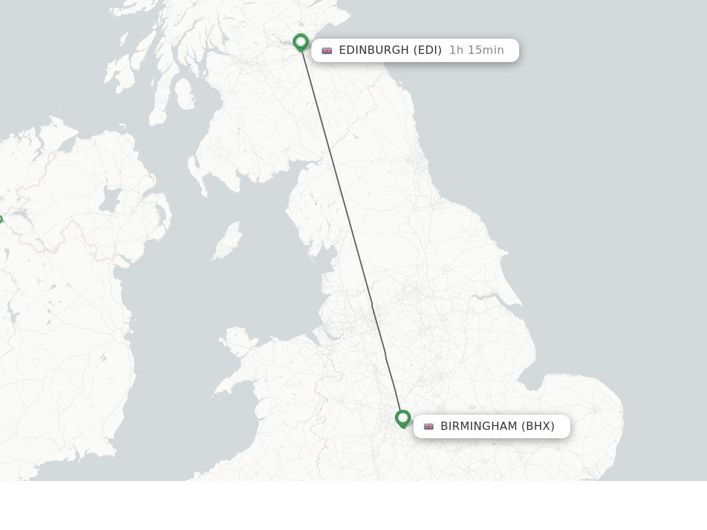 Flights from Birmingham to Edinburgh route map
