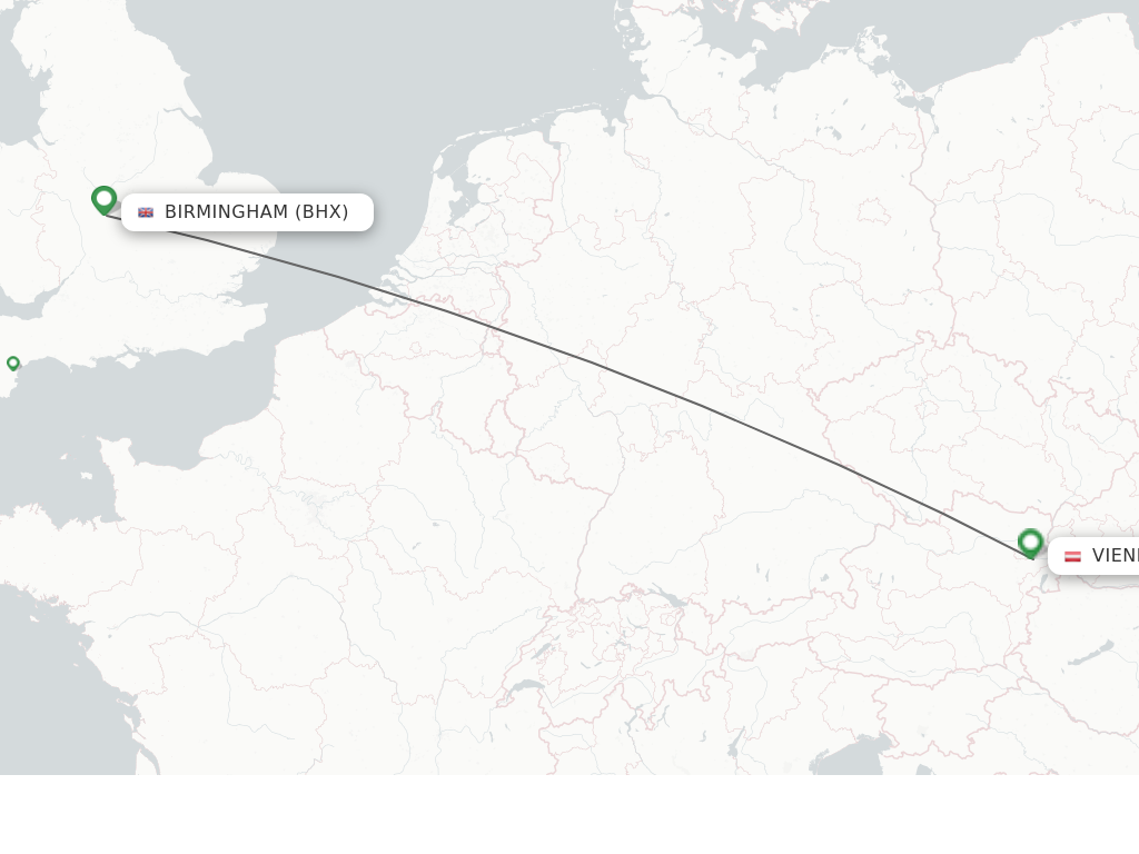 Flights from Birmingham to Vienna route map