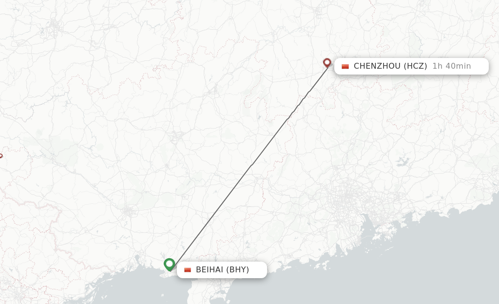 Flights from Chenzhou to Beihai route map