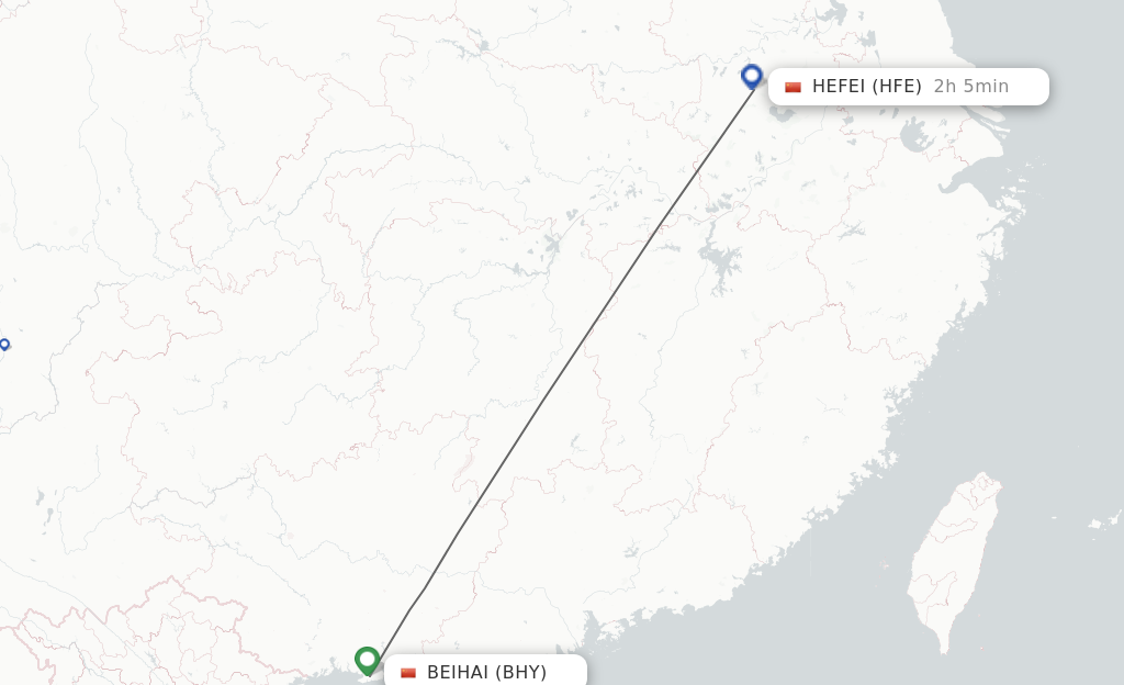 Flights from Beihai to Hefei route map