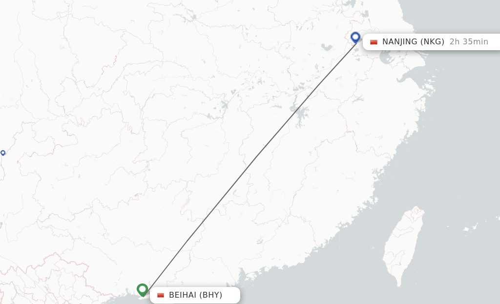 Flights from Beihai to Nanjing route map