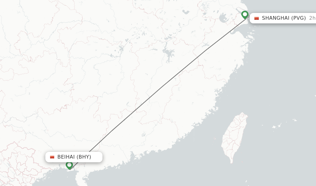 Flights from Beihai to Shanghai route map