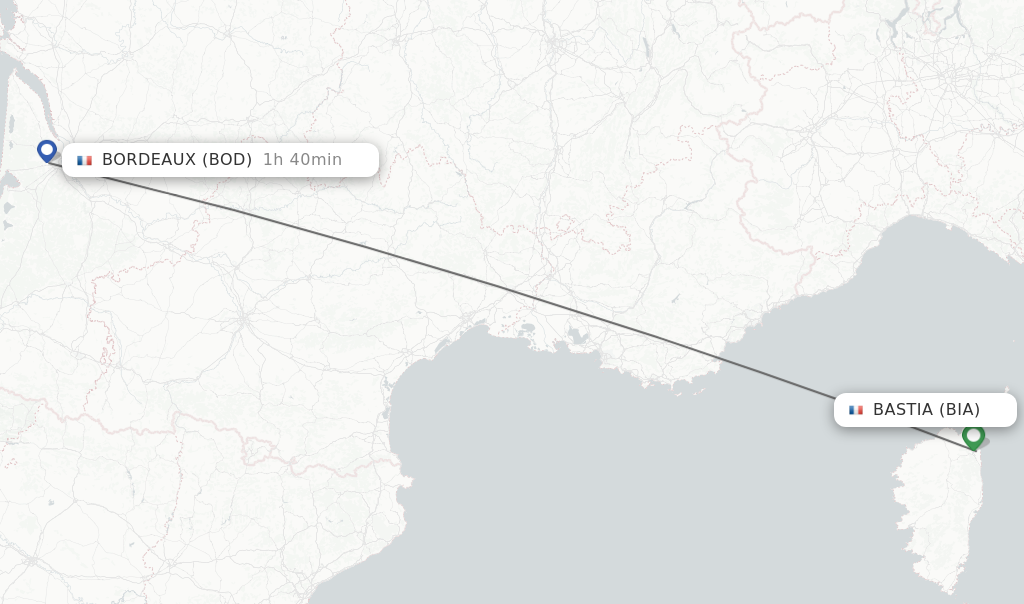 Flights from Bastia to Bordeaux route map