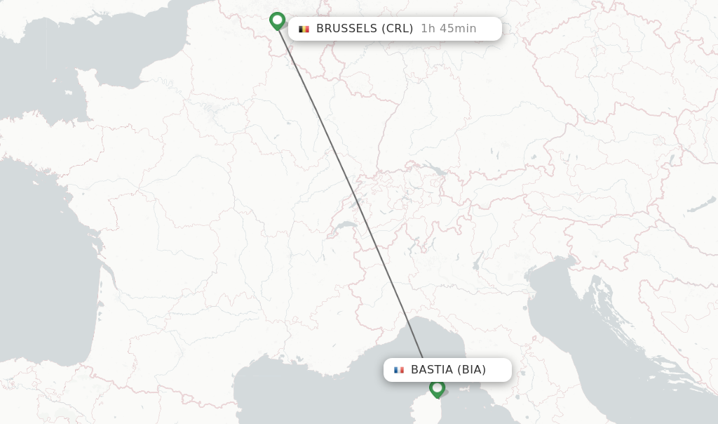 Flights from Bastia to Brussels route map