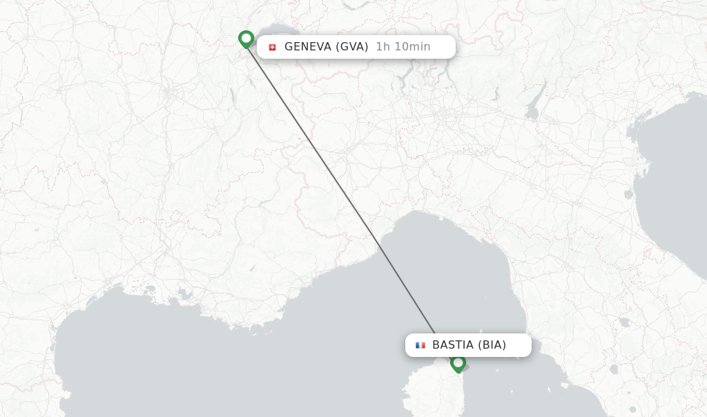 Flights from Bastia to Geneva route map