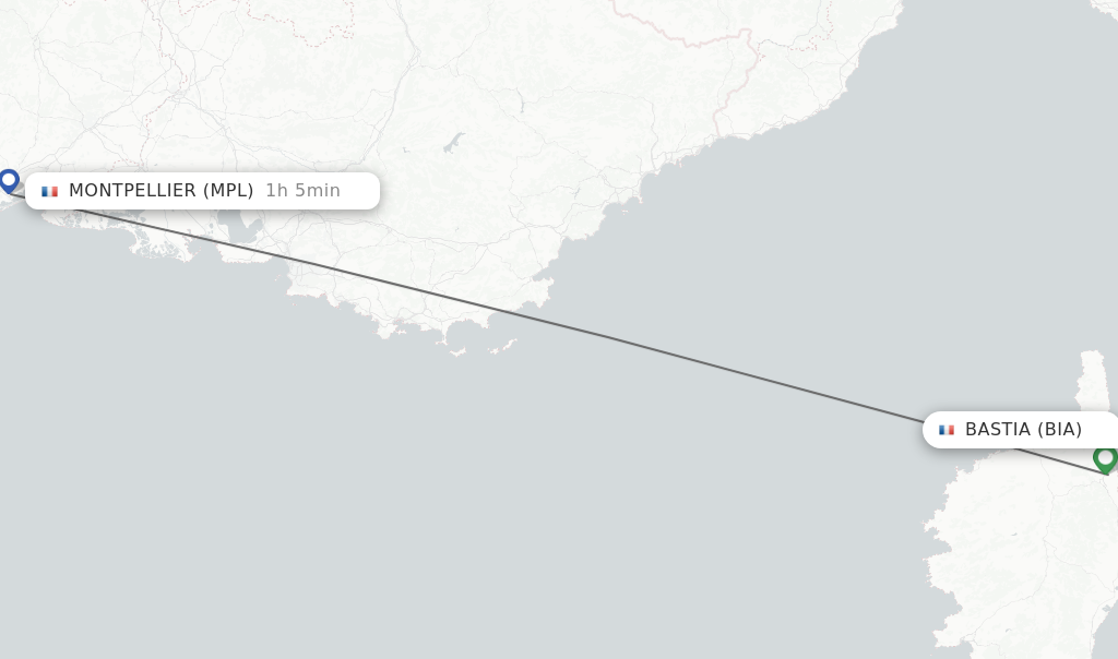 Flights from Bastia to Montpellier route map