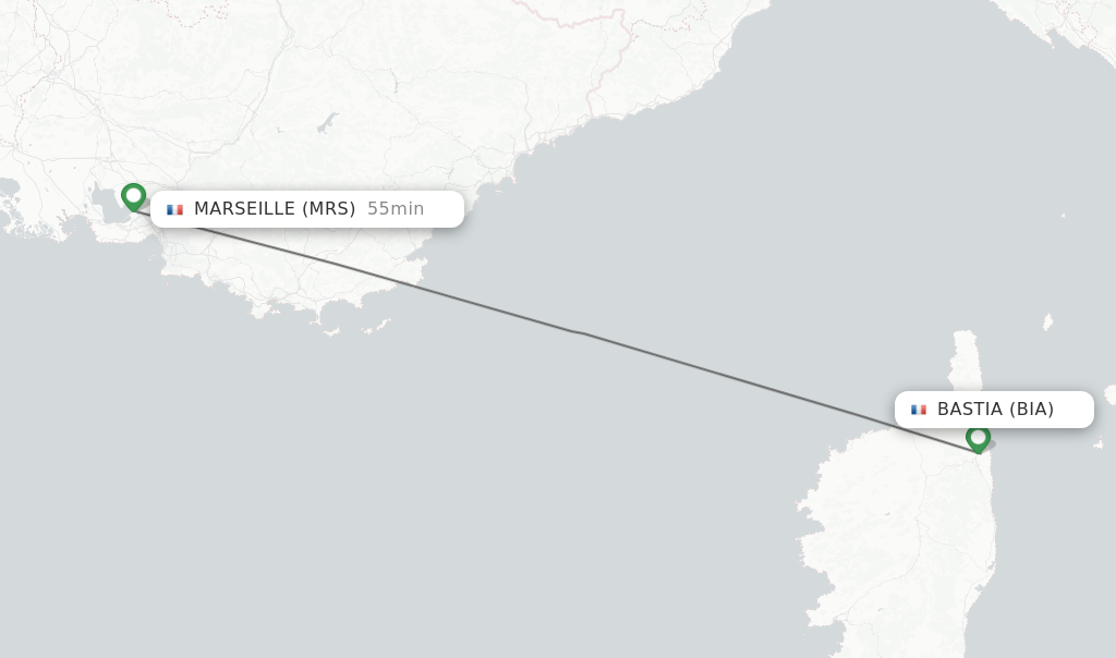 Flights from Bastia to Marseille route map