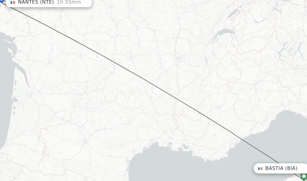 Flights from Bastia to Nantes route map