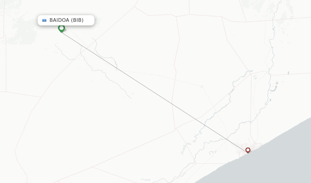 Route map with flights from Baidoa with 