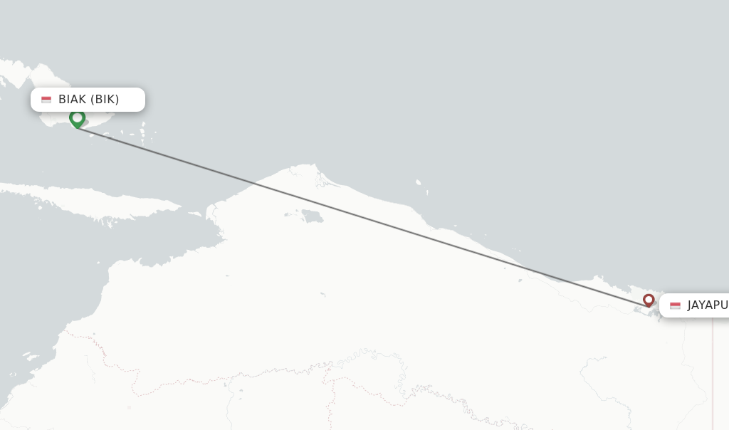Flights from Biak to Jayapura route map